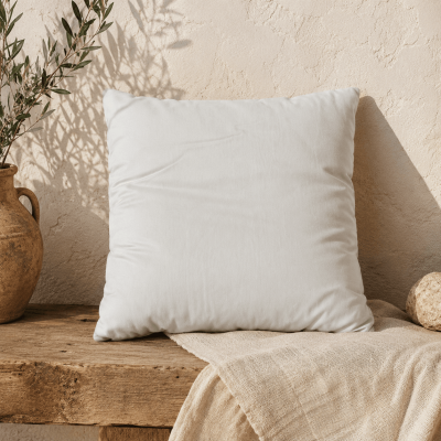 Oreiller 60x60 garni de laine Mourérou avec housse en coton biologique certifié GOTS
